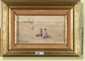 Deux Elegantes Sur La Plage Animee by Lucien Frank