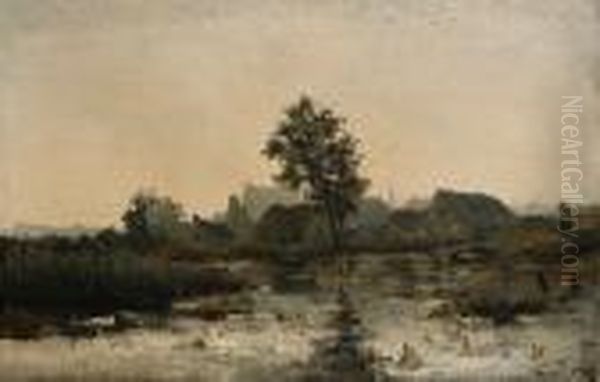 River Landscape With A Town Beyond - view 1