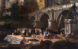 View of a River Port by Luca Carlevaris