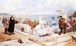 Elegant Figures Watching the Regatta by Georges Jules Victor Clairin