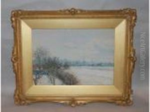 Winter Scene With Village In Foreground by William Fraser Garden