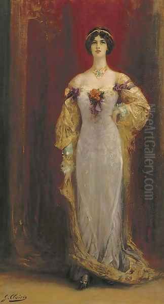 Portrait of Cleo de Merode (1874-1965), small full-length, in a lilac and yellow dress - view 1
