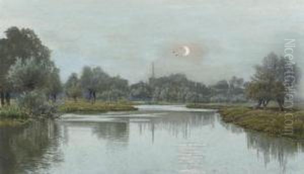 Two Views Of The River Ouse In
Huntingdonshire: One With The Church Of Hemingford Abbots In The
Distance (illustrated); One Seen From The Village Of Holywell - view 1