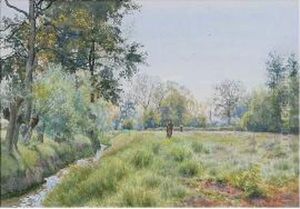 River Landscape With Church In 
The Distance; And Another Country Landscape With Huntsman, A Pair by William Fraser Garden