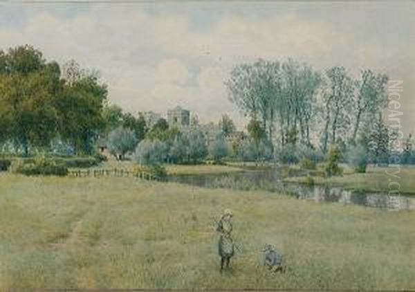 Children Playing In Watermeadows - view 1