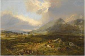 Figures And Cattle Resting Beside Loch Awe