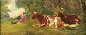 The Cow Herder, Mid-day Rest by Alexander Jnr. Fraser