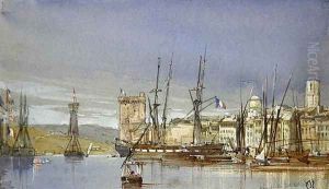 Marseilles, Shipping at Anchor and a Merchant Ship Becalmed, 1836 by William Callow