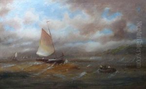 'coastal Scene With Fishing Boats And Squall', Oil, Signed, Dated 1883, Canvas, 30 by John Fraser