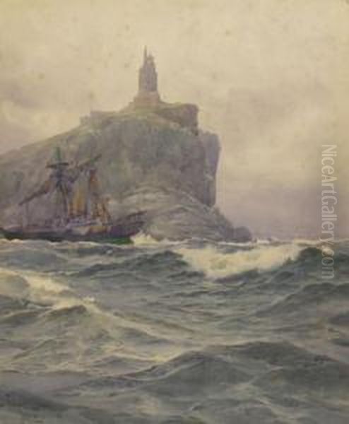 A Sailing Ship In Distress Off A Lighthouse - view 1