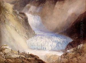 Glacier Du Rhone And The Garlingstock, Pass Of The Furca, Switzerland by William Callow