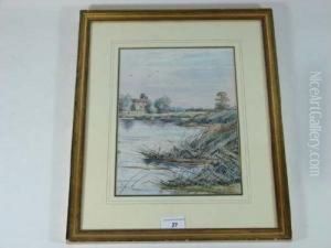 Watercolour And Gouache In The 
Isle Of Ely Initialled Lower Right Labelled Verso 11" X 8 1/4"