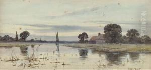 A Wherry On The River At Twilight by Robert Winter Fraser