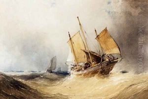 A Fishing Smack And Other Shipping On Open Seas by William Callow