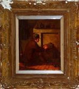 A Boy At The Fireplace by Alexander Snr Fraser