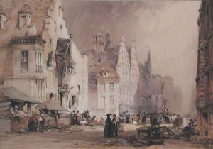 A Street Market in Ghen by William Callow