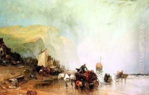 Coastal Scene, Fishermen unloading their Catch