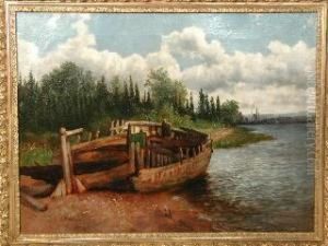 Lakeside Landscape W/old Wooden Boat Lakeside Landscape W/old Wooden Boat