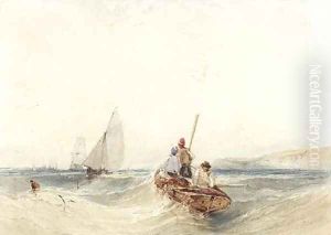 A fishing boat in rough seas by William Callow