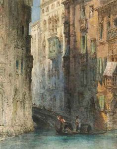 A gondola on a Venetian canal, Italy