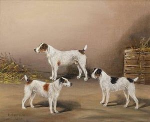 Three Terriers In A Barn by Frederick, Fred French