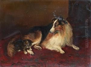 A Kitten Playing With A Collie by Frederick, Fred French