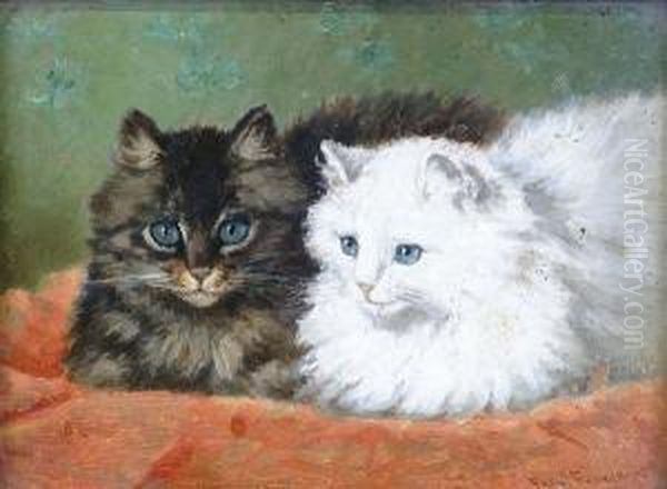 Two Cats Resting On A Cushion - view 1