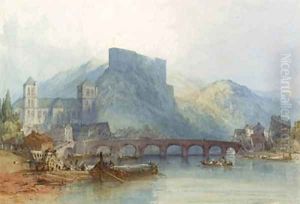 Chteau Huy, on the river Meuse, France by William Callow