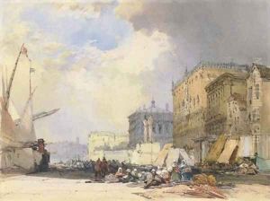 The Riva degli Schiavoni, looking towards the Doge's Palace and the Libreria, Venice by William Callow
