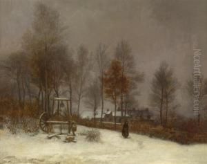 Winter Scene In Theforest Of Fontainebleau by Edouard Frere