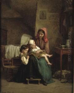 Bedtime Prayers Signed And Dated 'edouard Frere. 65' (lowerleft) by Edouard Frere
