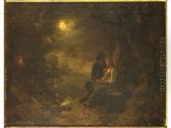 Couple D'amoureux Bretons Au Clair De Lune Dans Un Paysage Boise En Bord De Mer - view 1
