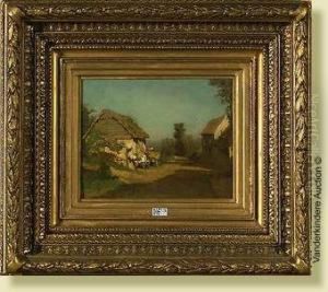 Le Dechargement Du Foin A La Grange by Edouard Frere