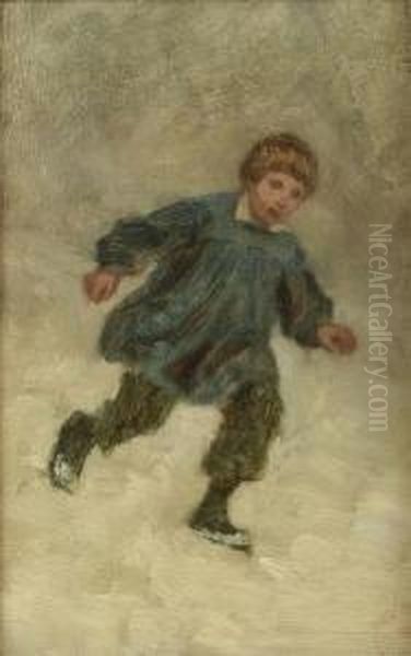 Young Boy Running In The Snow - view 1