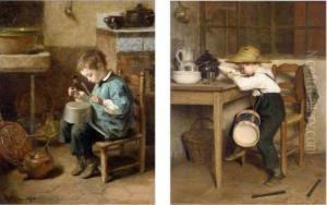 Les Petits Tambours: A Pair Of Paintings by Edouard Frere