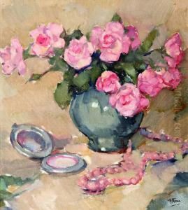 Stilleven Met Rozen En Parelcollier by Abraham Fresco