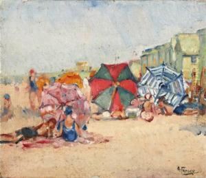 Onder De Parasol Op Zomerse Stranddag
