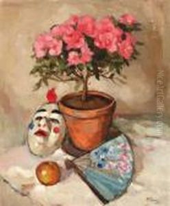 Stilleven Met Waaier, Masker En Begonia