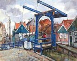 Vissers Bij Blauwe Ophaalbrug In Volendam Vissers Bij Blauwe Ophaalbrug In Volendam