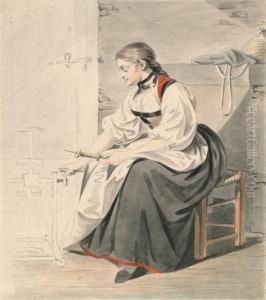 Junge Berner Bauerin In Arbeitstracht by Sigismond Freudenberger