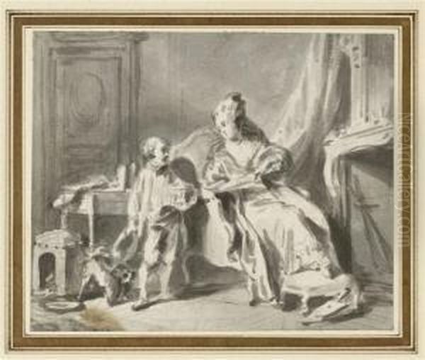 Salon Scene Withlady, Small Boy And Dog - view 1