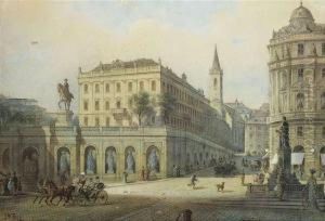 Thealbertina In Vienna; In A Carriage Kaiser Franz Josef Driving Past by Johann Wilhelm Frey