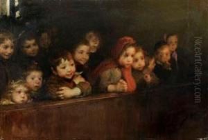 Sitzende Bauernkinder Auf Einer Kirchenbank
