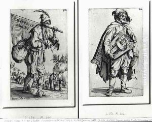 A Beggar and a Hurdy-Gurdy Player by Jacques Callot