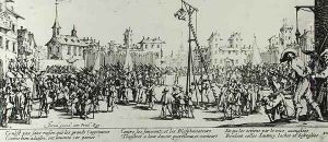 The Strappado, plate 10 from 'The Miseries and Misfortunes of War' 1633 by Jacques Callot
