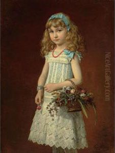 Young Girl With A Basket Of Flowers by Conrad Freyberg