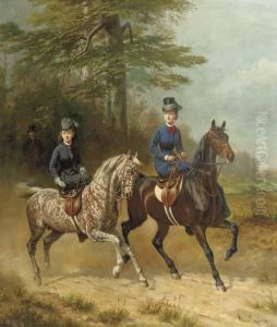 Reiterbild: Elegant Ladies On Horseback by Conrad Freyberg