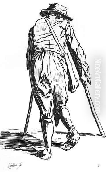 Beggar on his crutches, from behind - view 1
