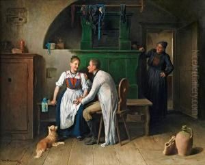 Verliebtes Paar In Der Stube by Friedrich V. Malheim Friedlaender