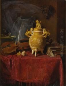 Stilleben Mit Satsuma-koro, Geige Und Buchern. by Friedrich V. Malheim Friedlaender